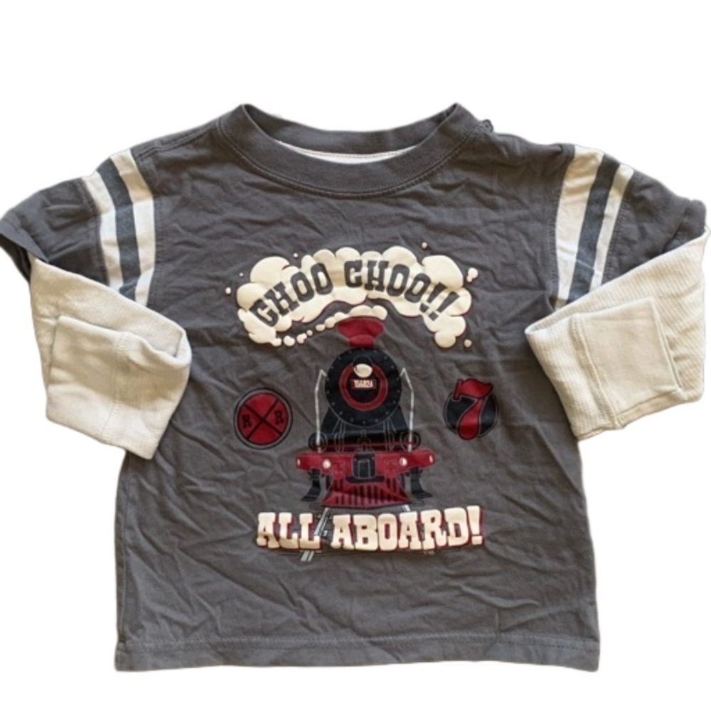 Toughskins Choo Choo All Aboard Train Gray Long Sleeve Top